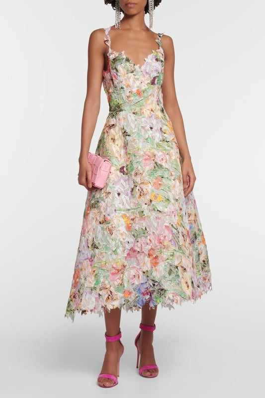 Violet Embroidered Lace Midi Dress