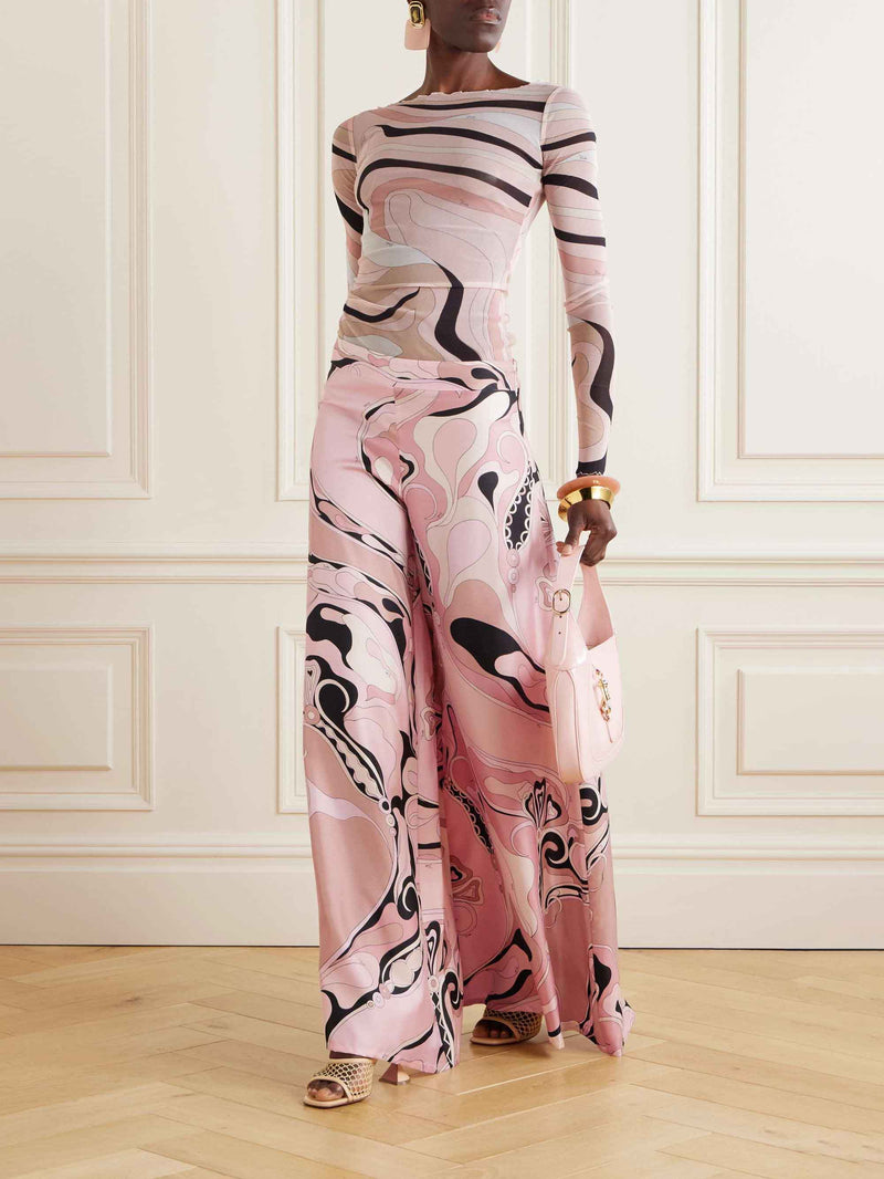 Retro Abstract Print Wide-leg Pants