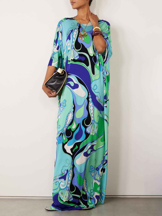 Unique Abstract Print Robe Maxi Dress