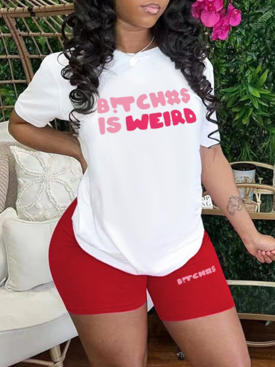 Round Neck Letter Print Shorts Set Ar508