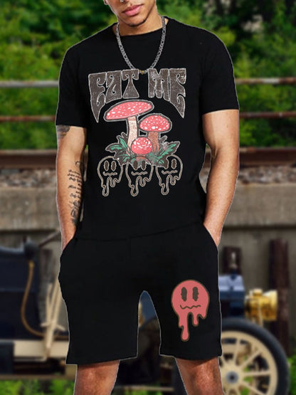 Mushroom Letter Print Shorts Set Ar70126