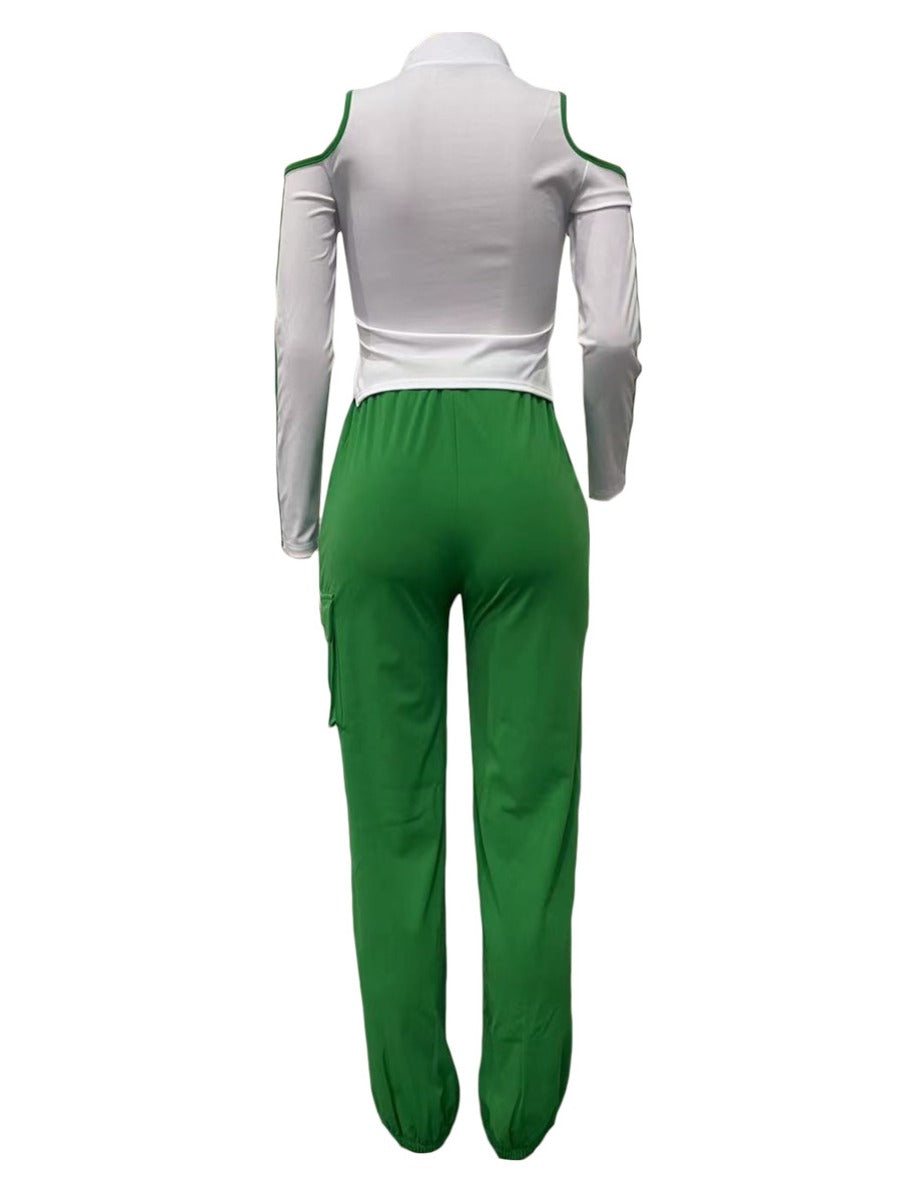 Cut Out Drawstring Side Pocket Pants Set Bo5054