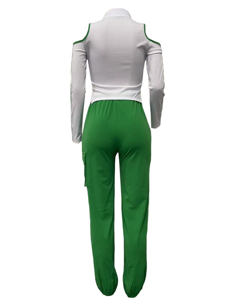 Cut Out Drawstring Side Pocket Pants Set Bo5054