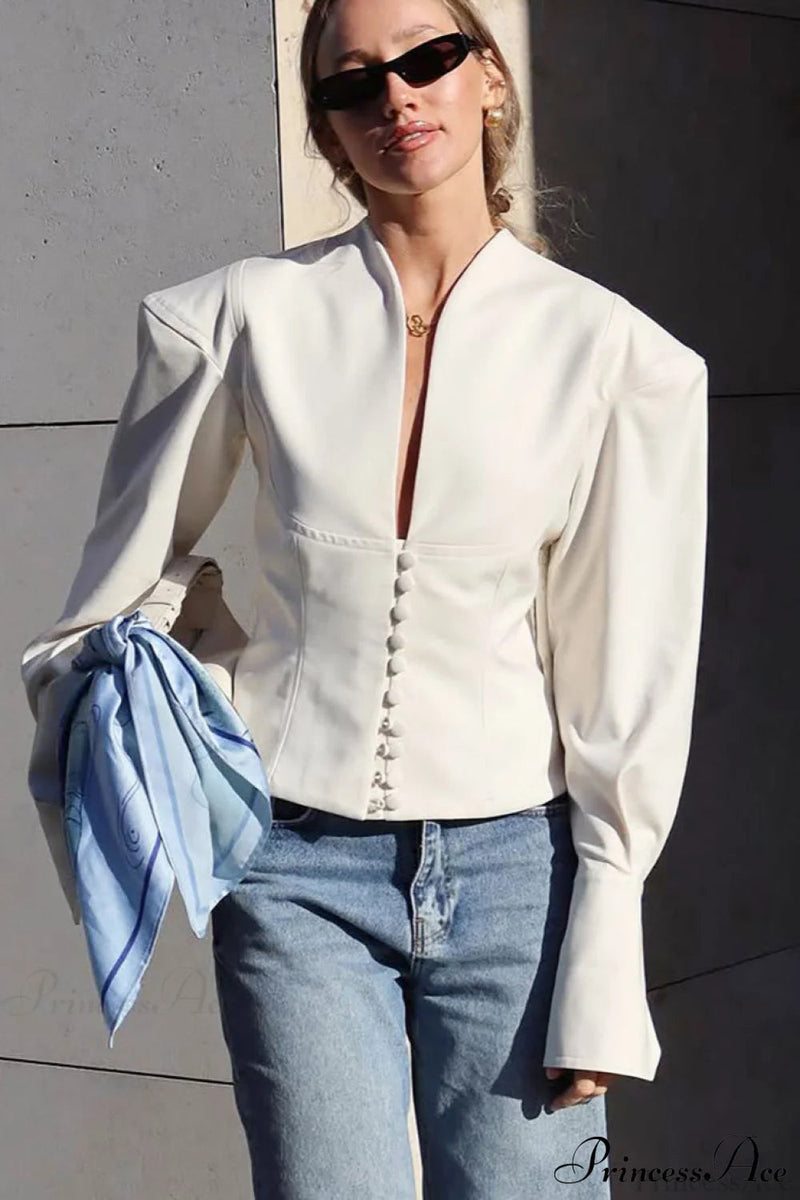 Waist Cinching V Neck Long Sleeve Coat