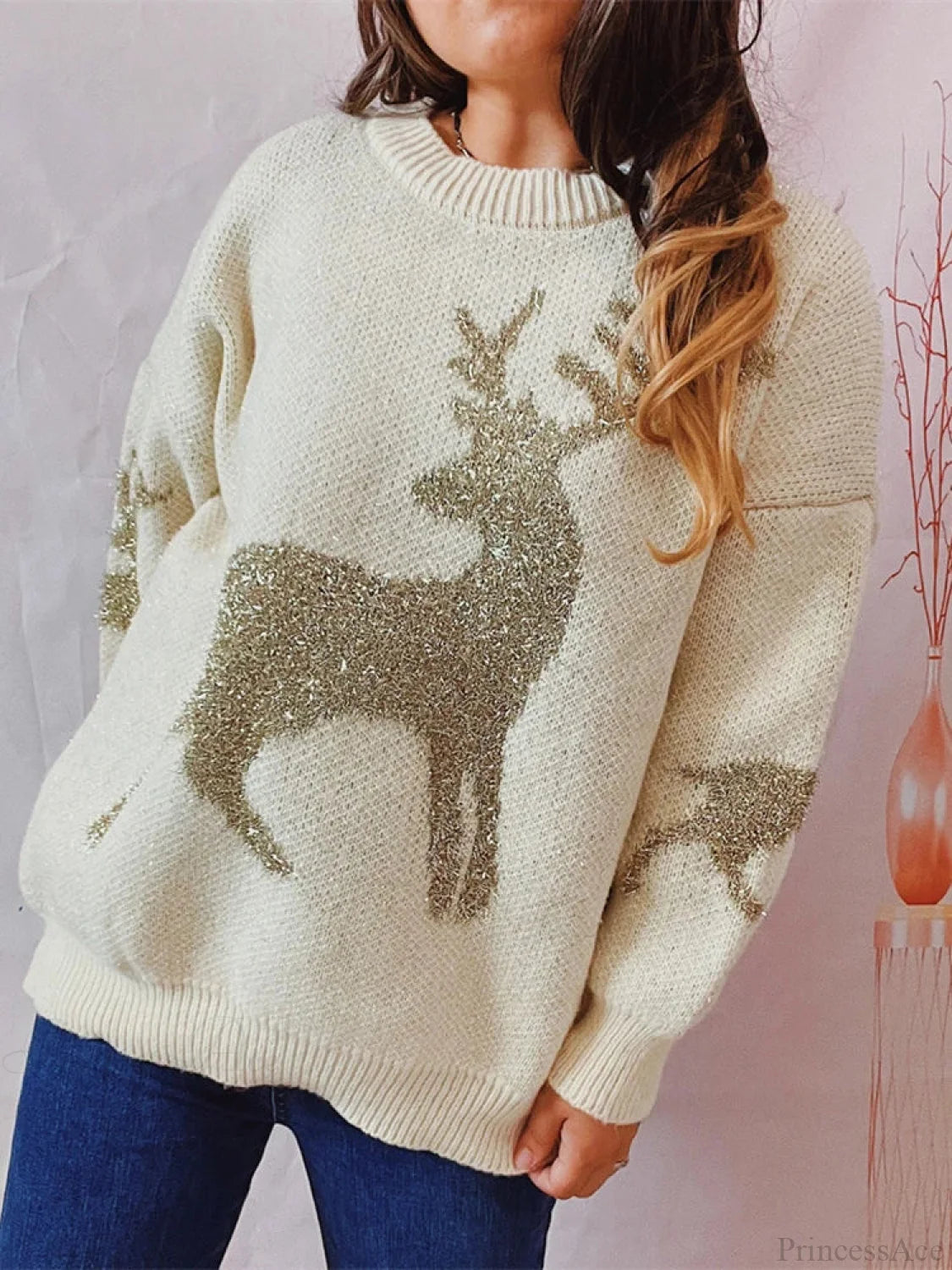 O-neck Long Sleeve Knitted Christmas Sweater
