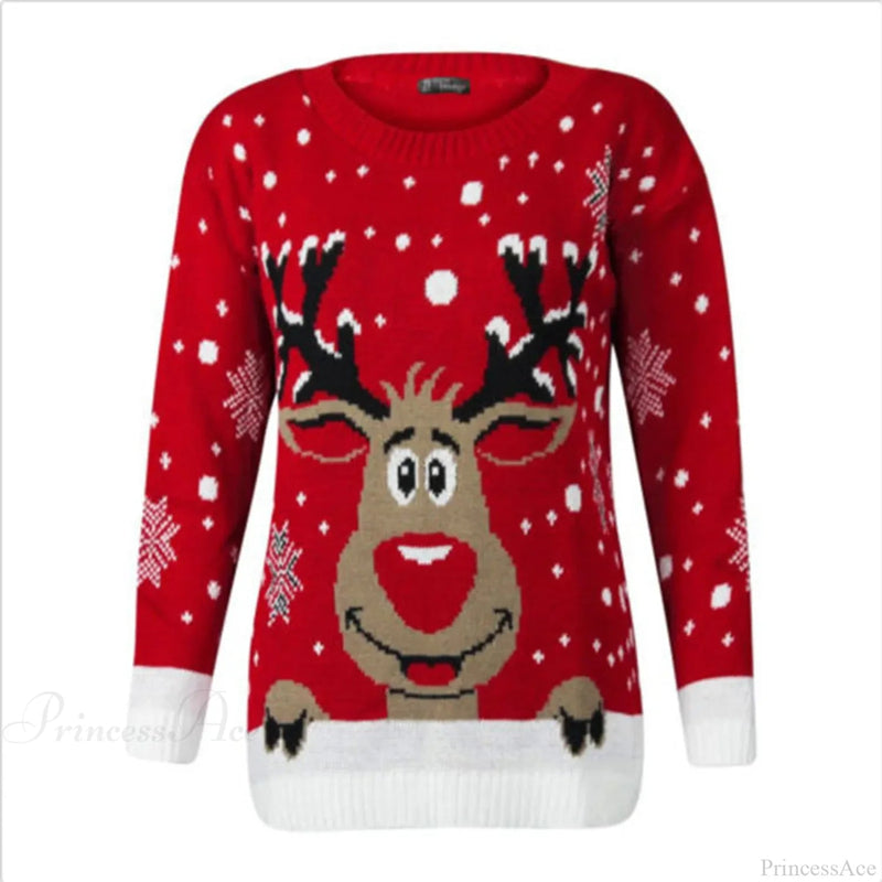 Warm Long Sleeves Fur Collar Cartoon Reindeer Print Christmas Christmas Sweater