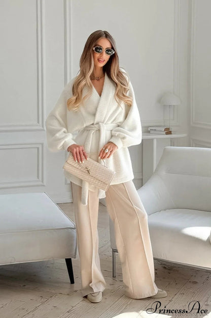 White Faux Fur Thickened Midi Coat