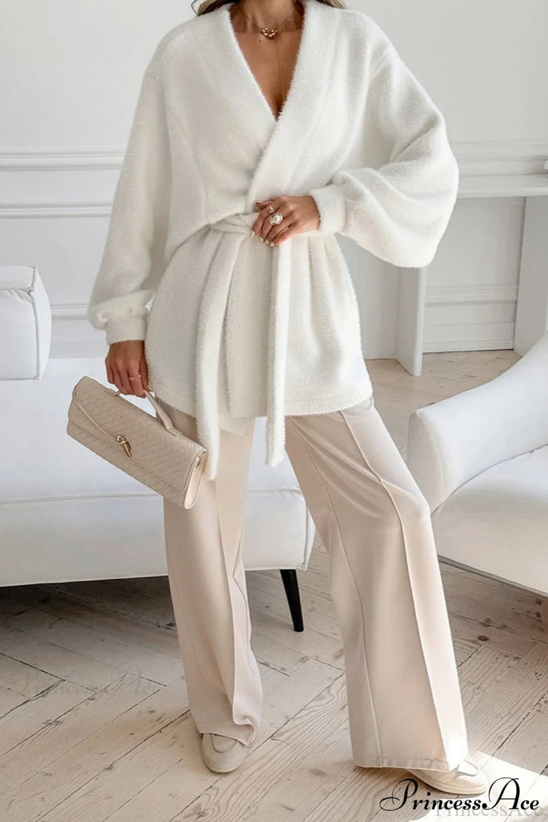 White Faux Fur Thickened Midi Coat