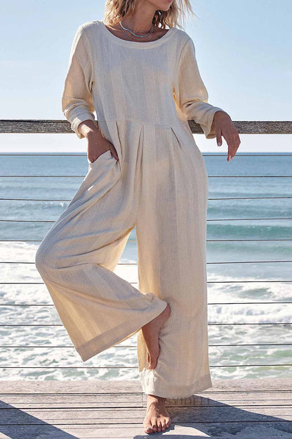 Crew Neck Long Sleeve Jumpsuits