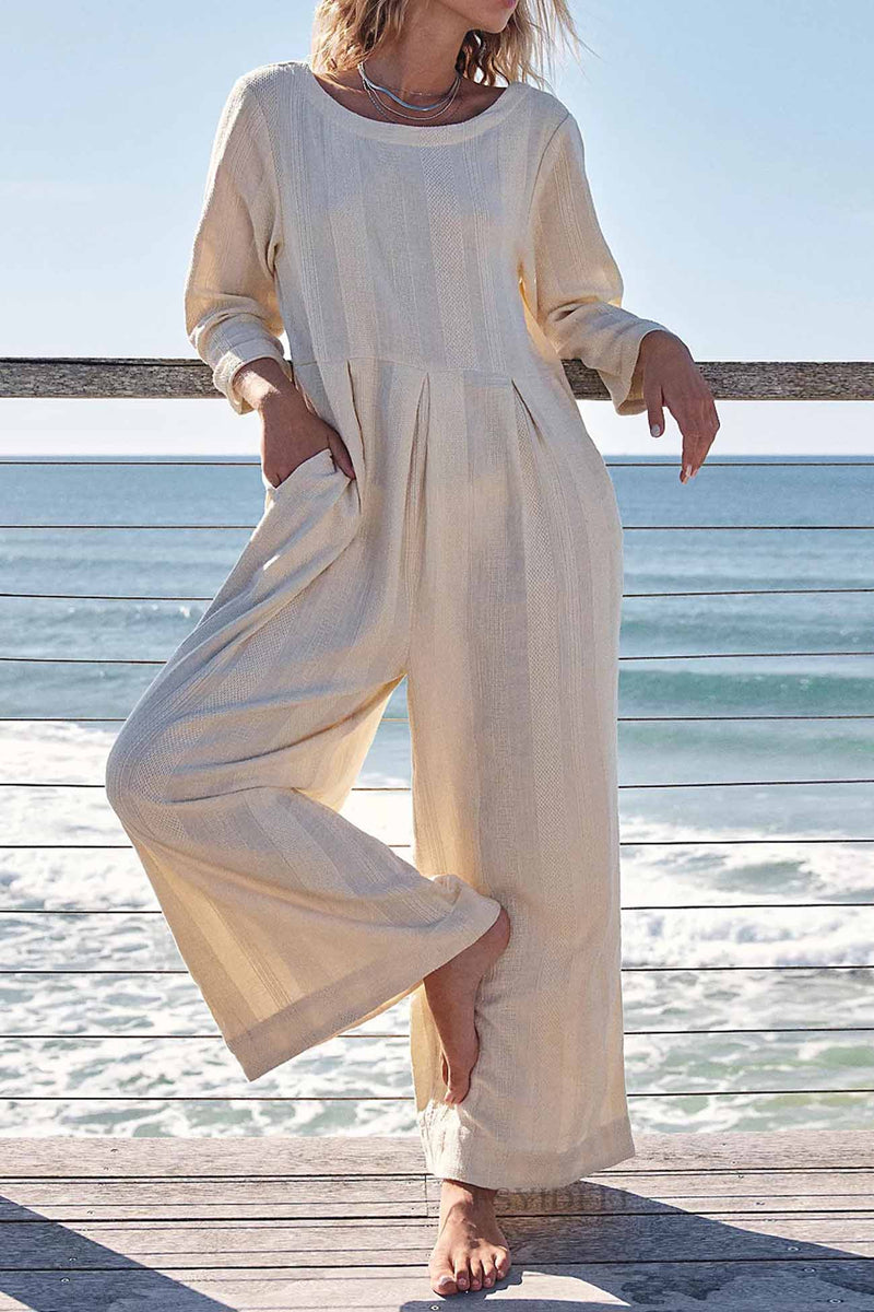 Crew Neck Long Sleeve Jumpsuits
