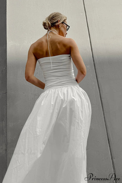White Modal Strapless High Waist a Line Maxi Dress