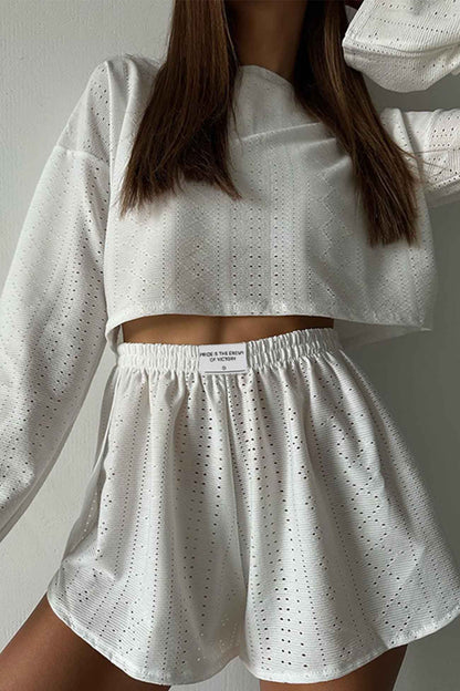 Hollow Long Sleeve Shorts Slit Two-piece Set