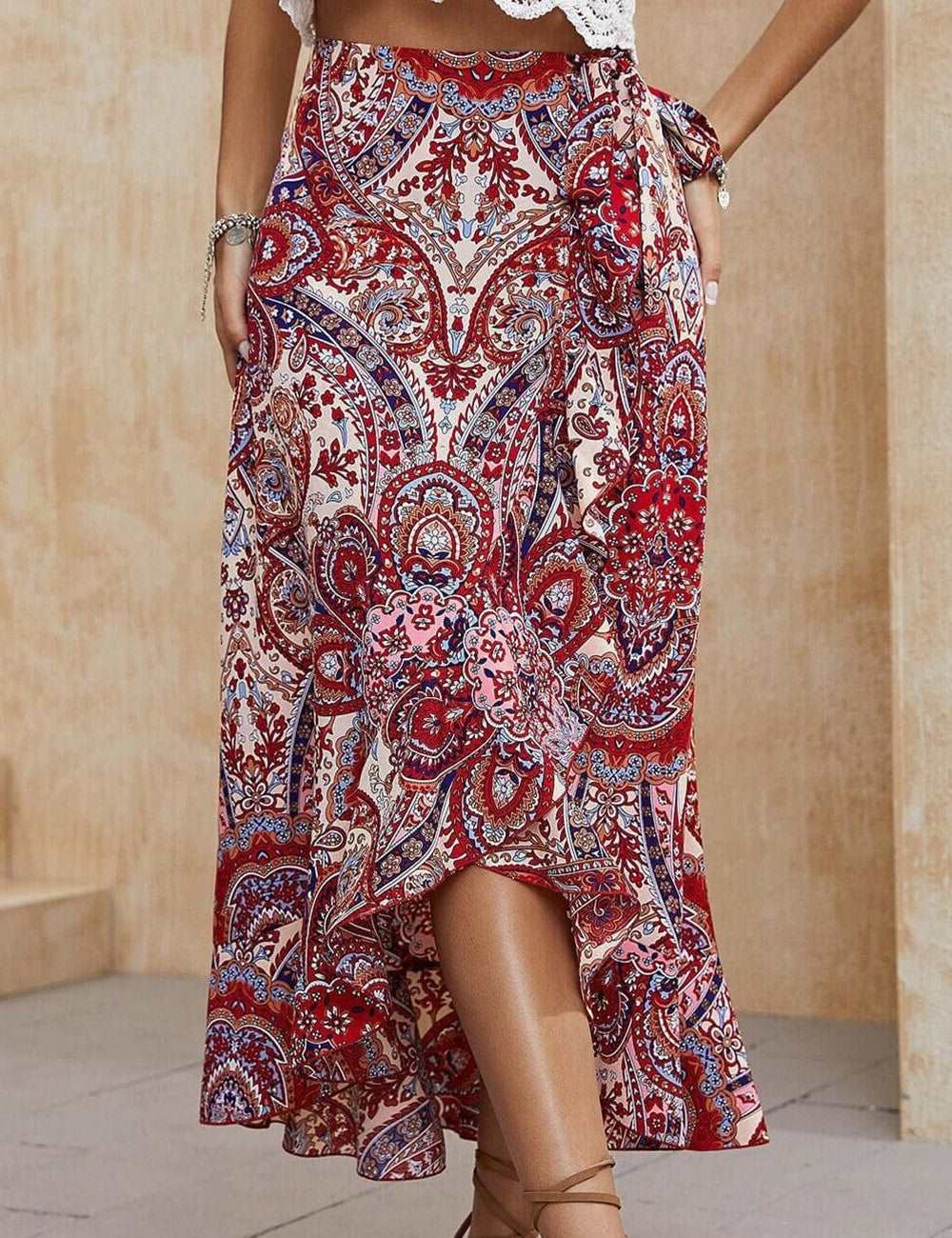 Paisley High Low Midi Skirt