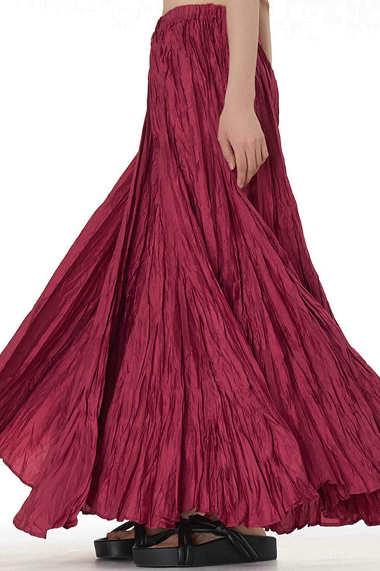 Color Pleated Midi Skirt