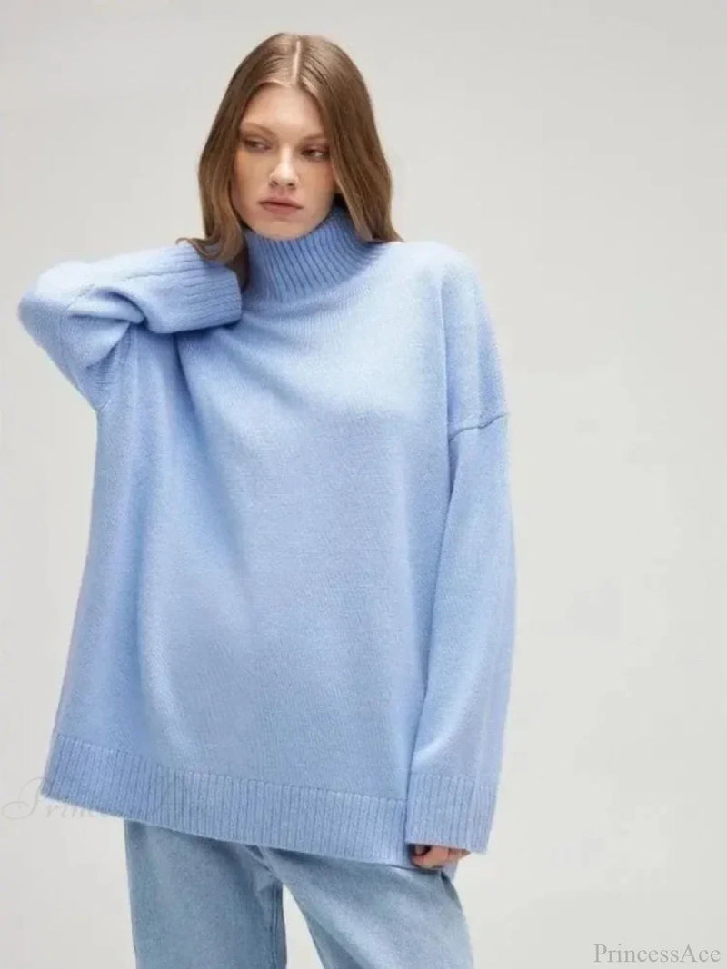 Winter Oversize Soft Knitted Blue Green Brown Christmas Sweater