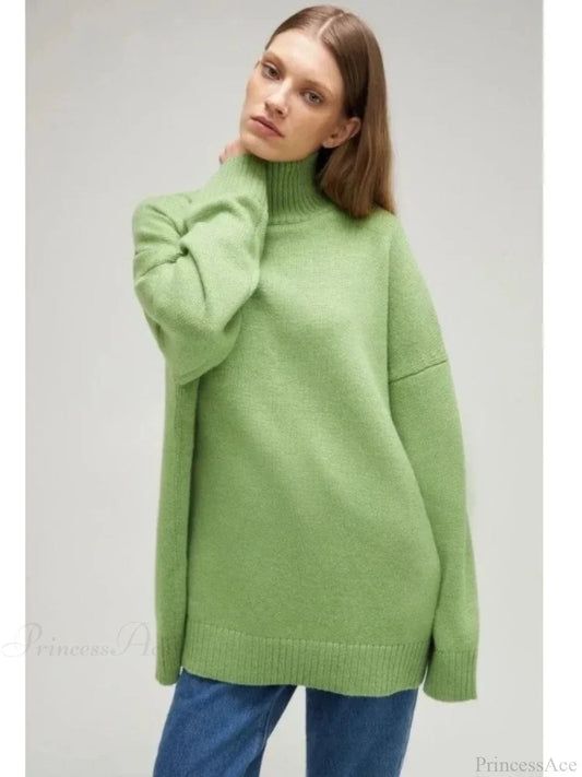 Winter Oversize Soft Knitted Blue Green Brown Christmas Sweater