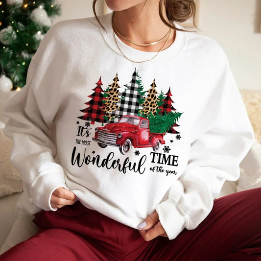 Wonderful Time Printed Party Holiday Sweater Xmas Outfit Christmas Hoodie