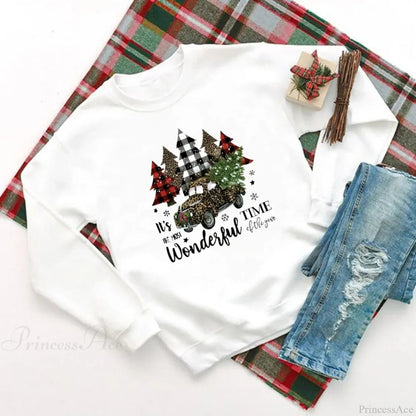 Wonderful Time Printed Party Holiday Sweater Xmas Outfit Christmas Hoodie