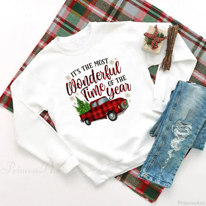 Wonderful Time Printed Party Holiday Sweater Xmas Outfit Christmas Hoodie