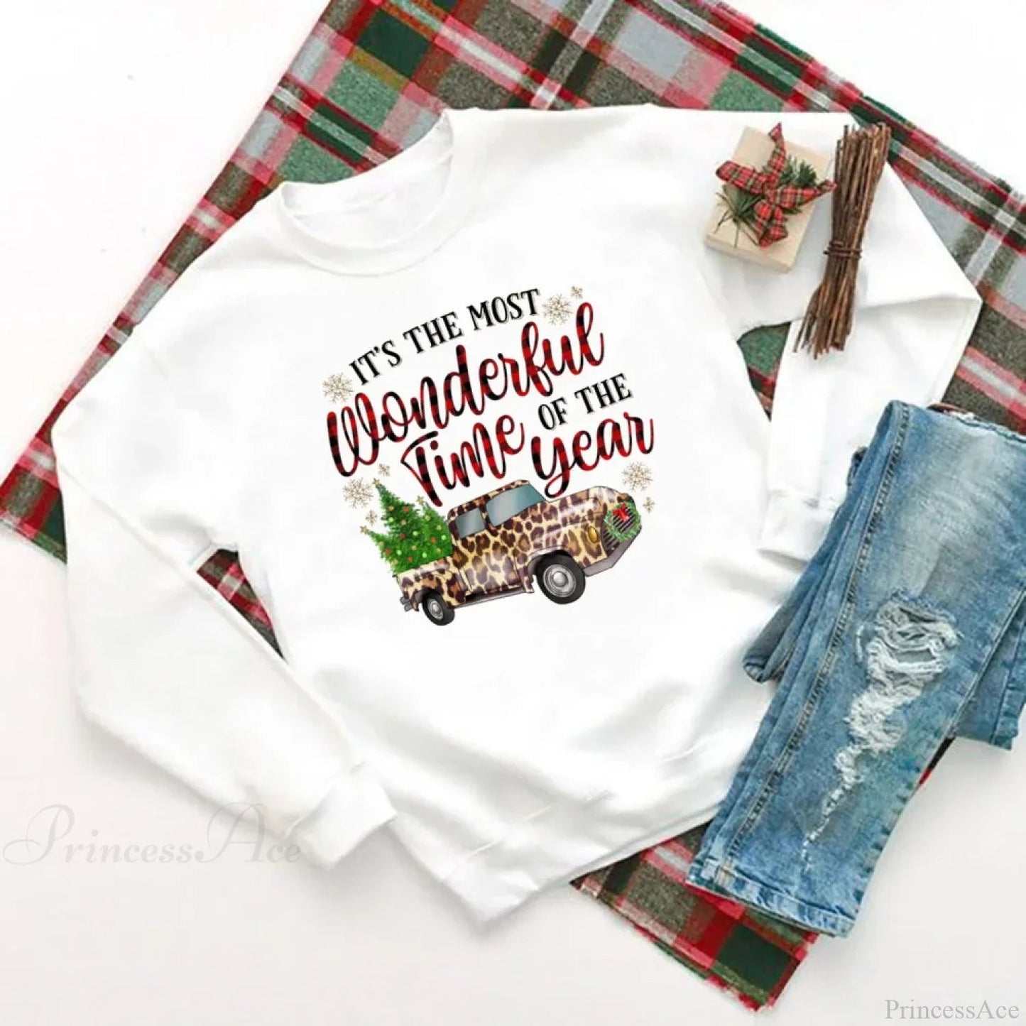 Wonderful Time Printed Party Holiday Sweater Xmas Outfit Christmas Hoodie