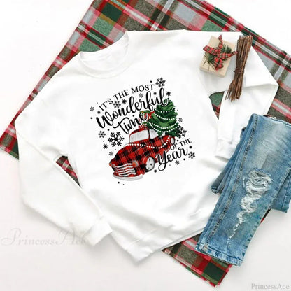 Wonderful Time Printed Party Holiday Sweater Xmas Outfit Christmas Hoodie