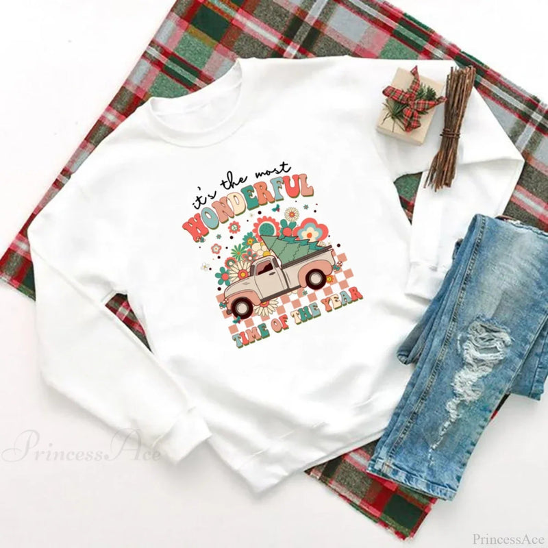 Wonderful Time Printed Party Holiday Sweater Xmas Outfit Christmas Hoodie