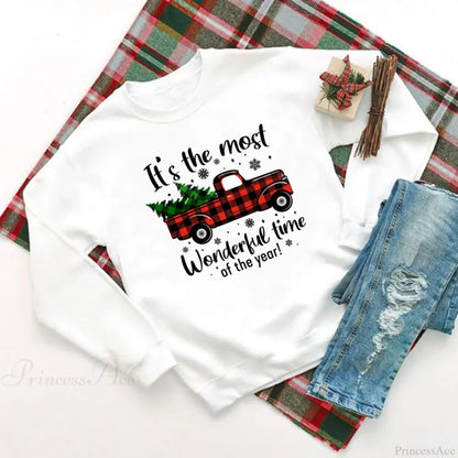 Wonderful Time Printed Party Holiday Sweater Xmas Outfit Christmas Hoodie