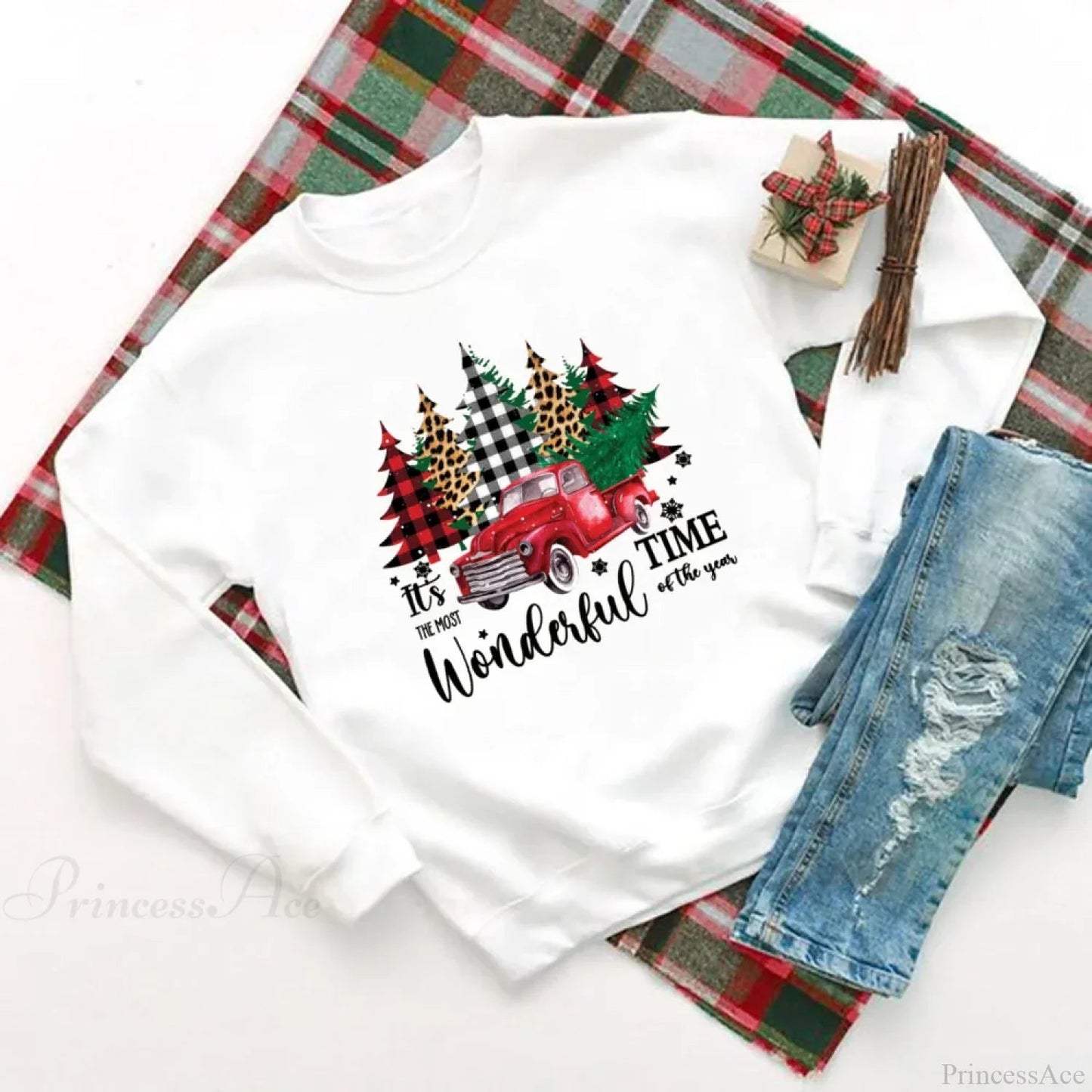 Wonderful Time Printed Party Holiday Sweater Xmas Outfit Christmas Hoodie