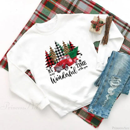 Wonderful Time Printed Party Holiday Sweater Xmas Outfit Christmas Hoodie