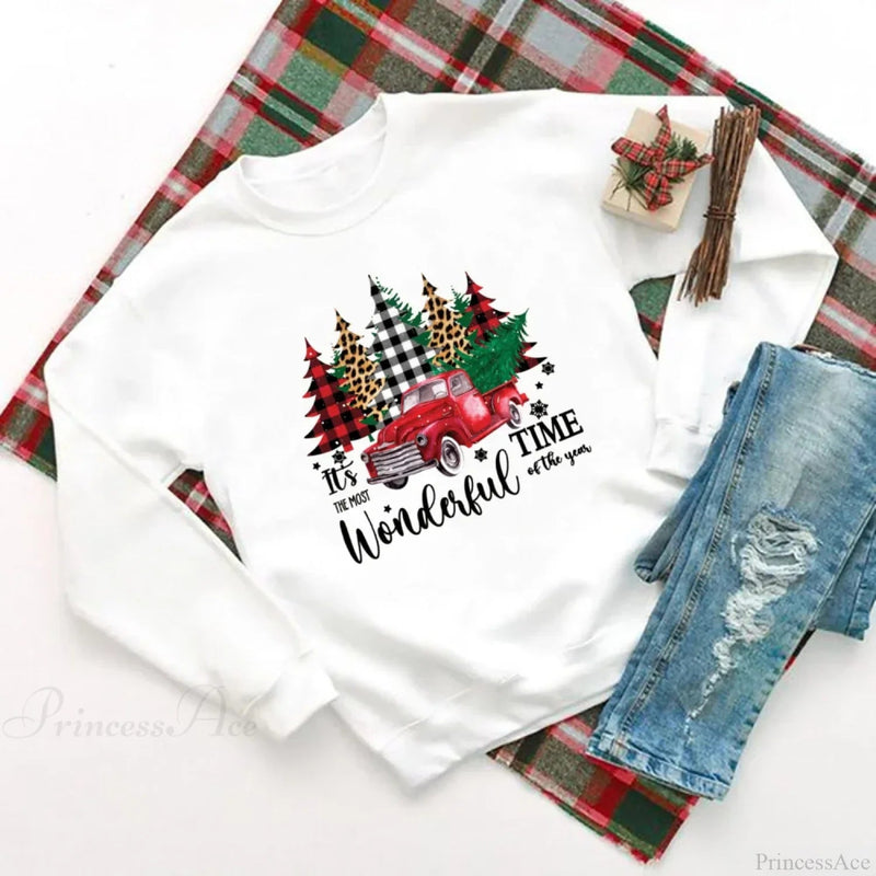 Wonderful Time Printed Party Holiday Sweater Xmas Outfit Christmas Hoodie