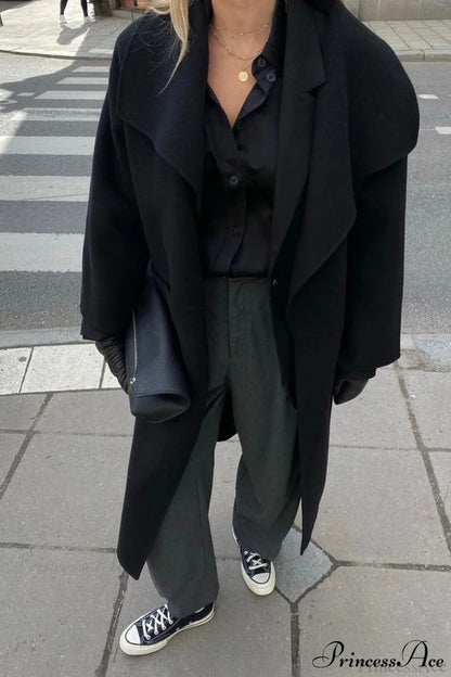 Woolen Tweed Mid Length Work Overcoat