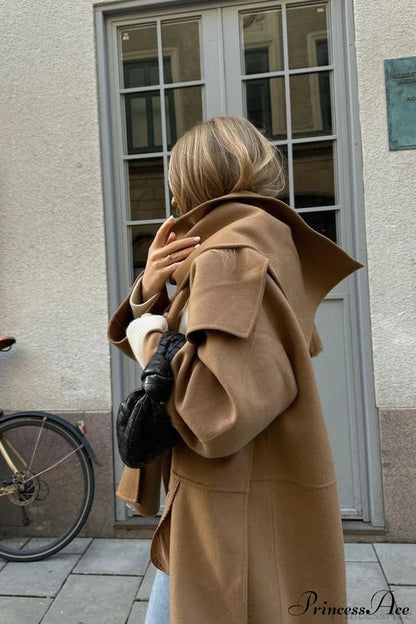Woolen Tweed Mid Length Work Overcoat