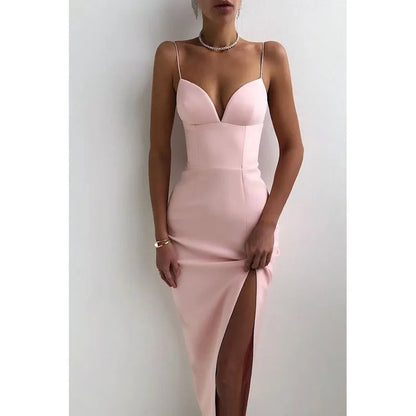 High Slit Bodycon Spaghetti Straps Corset Midi Dress