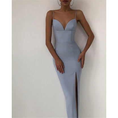 High Slit Bodycon Spaghetti Straps Corset Midi Dress