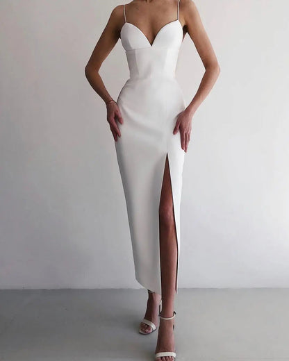 High Slit Bodycon Spaghetti Straps Corset Midi Dress