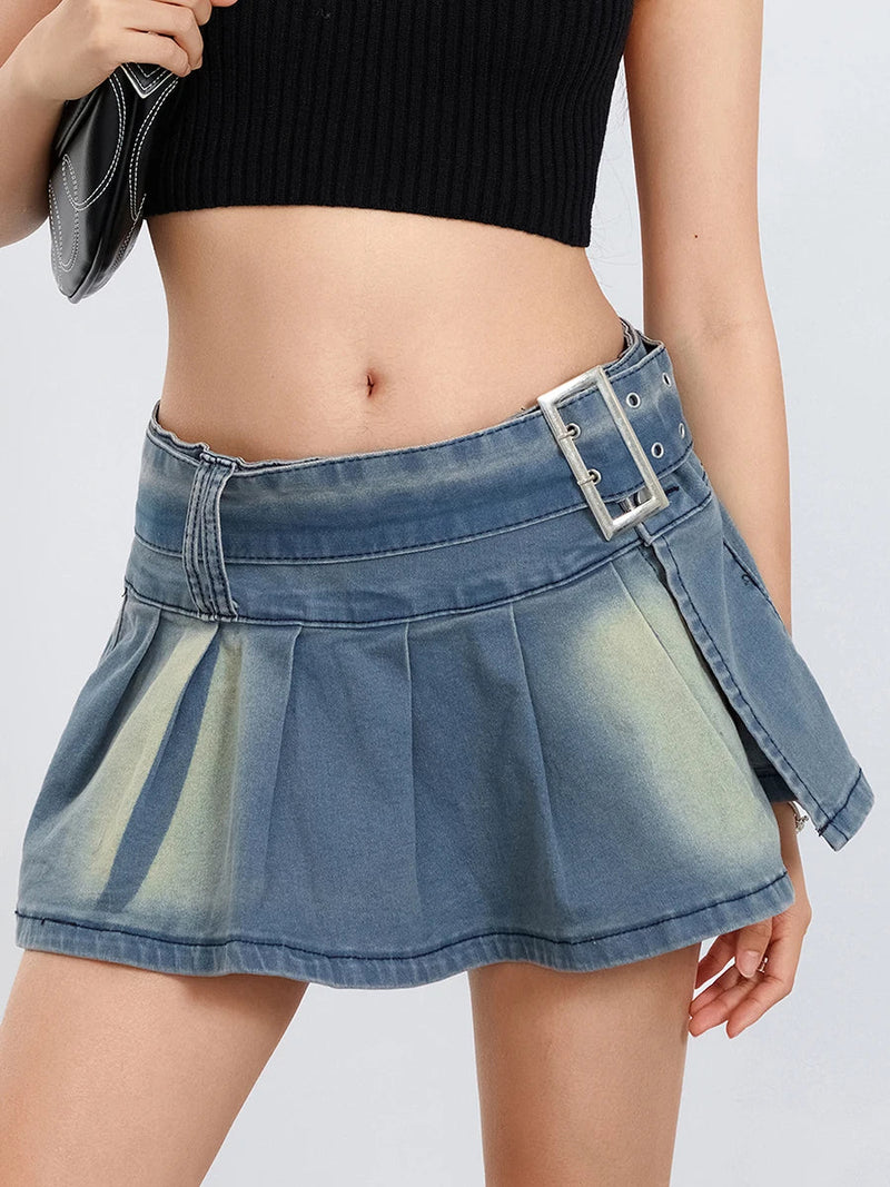 Belted Pleated A-line Skirt