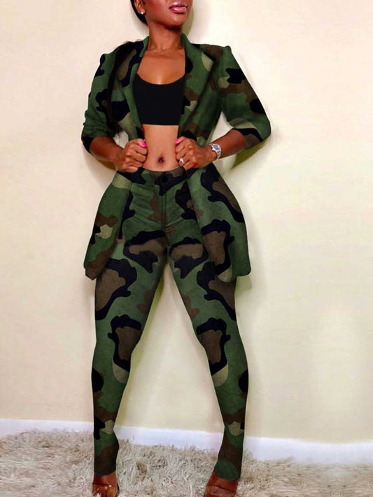 Camo Print Blazer Pants Set Bo5086
