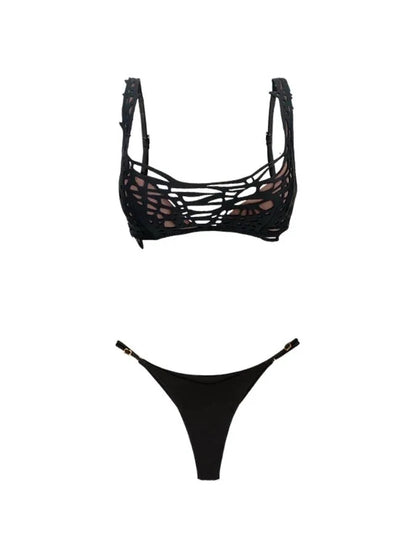 Black Scribble Bikini One Piece Swimsuits and Pants