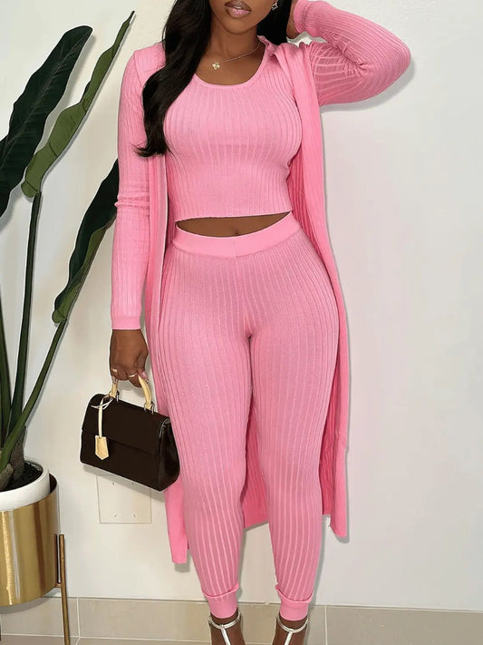 Basics Rib Knit Cami Skinny Three Piece Pants Set Bo5053