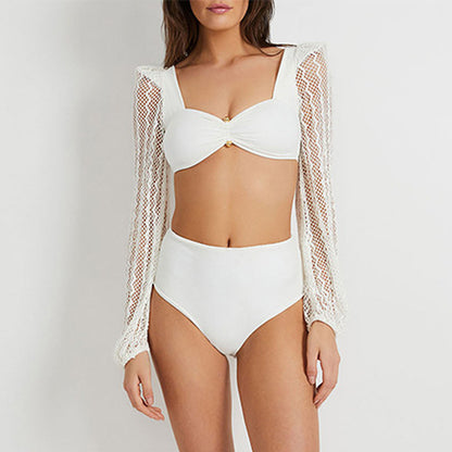 Two Pieces Mesh Paneled Swimsuit and Mesh Skirt