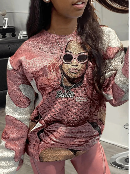 Figure Print Loose Sweatshirt Ar50112