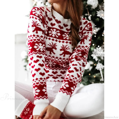 Y2k Moose Print Long Sleeve Warm Thicken Christmas Christmas Sweater