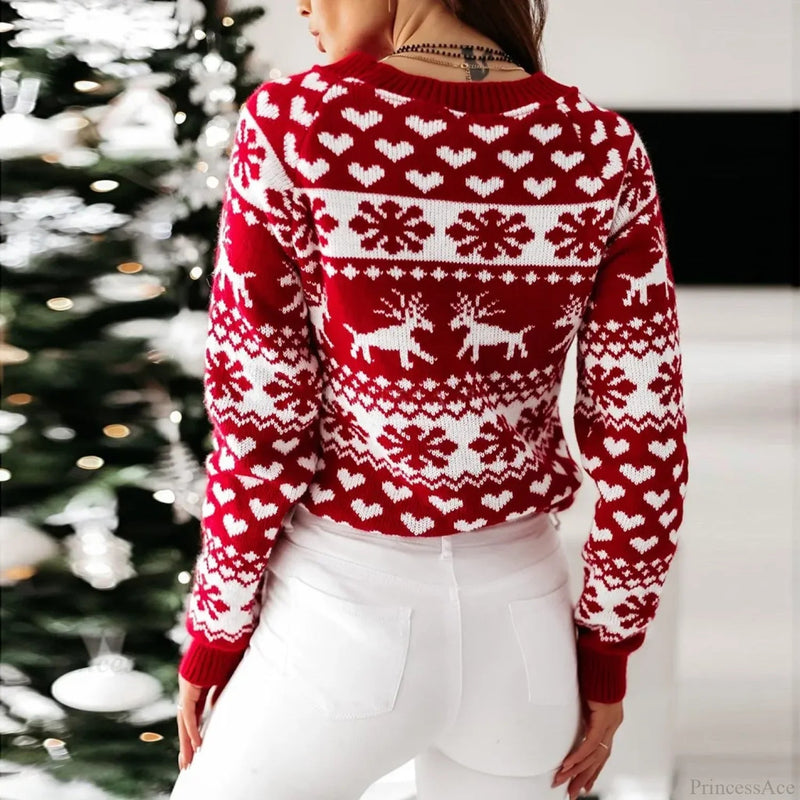 Y2k Moose Print Long Sleeve Warm Thicken Christmas Christmas Sweater