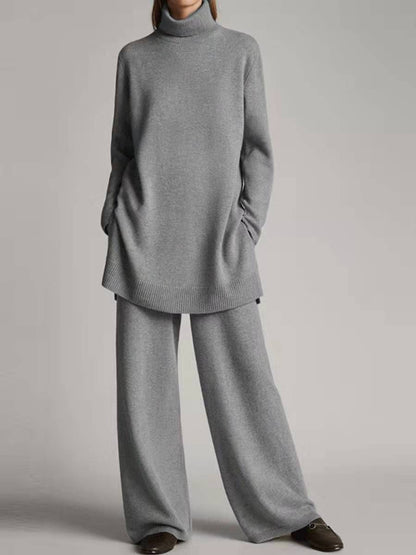 Long Sleeves Knitted Top and Pants Two Pieces Sets