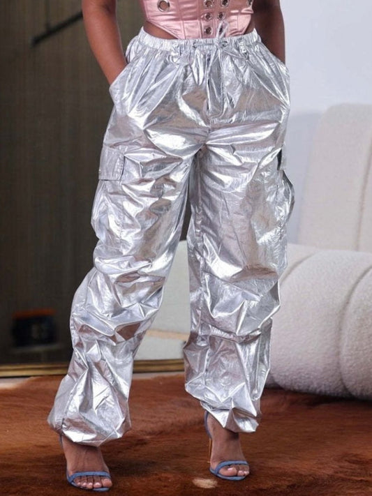 High Waist Drawstring Side Pocket Pants At9012