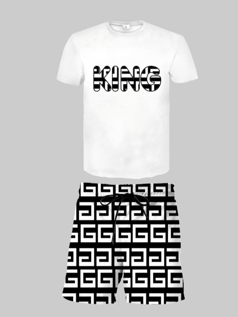 Geometric King Letter Print Shorts Set Ar70113
