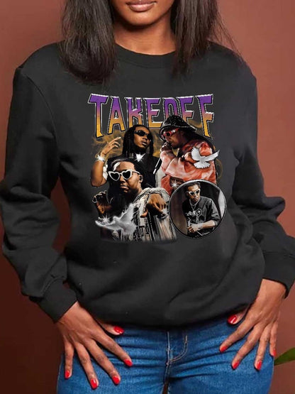 Dropped Shoulder Figure Letter Print Sweatshirt At901