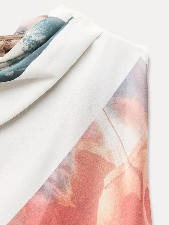 Print Asymmetric One Sleeve Maxi Dress
