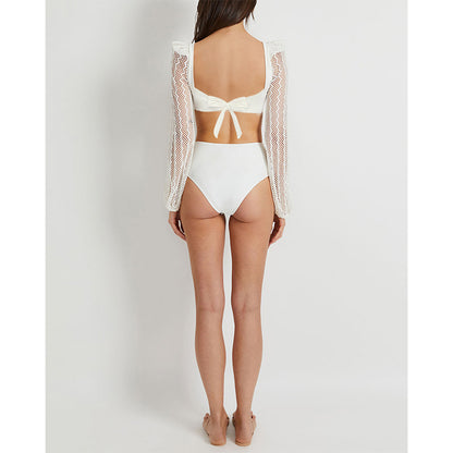 Two Pieces Mesh Paneled Swimsuit and Mesh Skirt