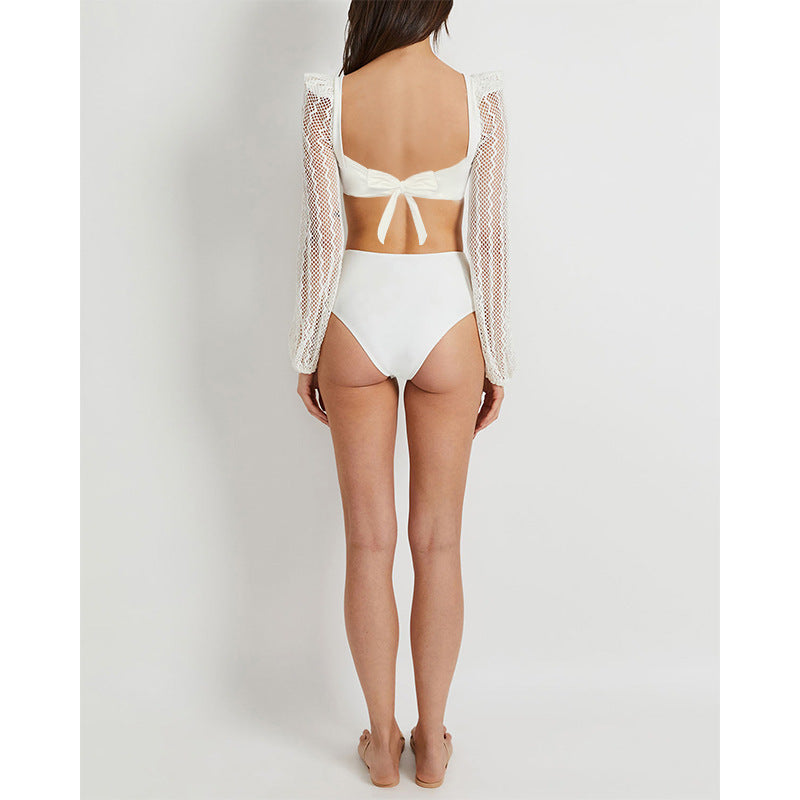 Two Pieces Mesh Paneled Swimsuit and Mesh Skirt